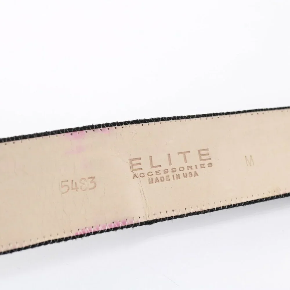VTG Elite Accessories Womens Belt Size Medium Black Leather Pearl Big Buckle USA